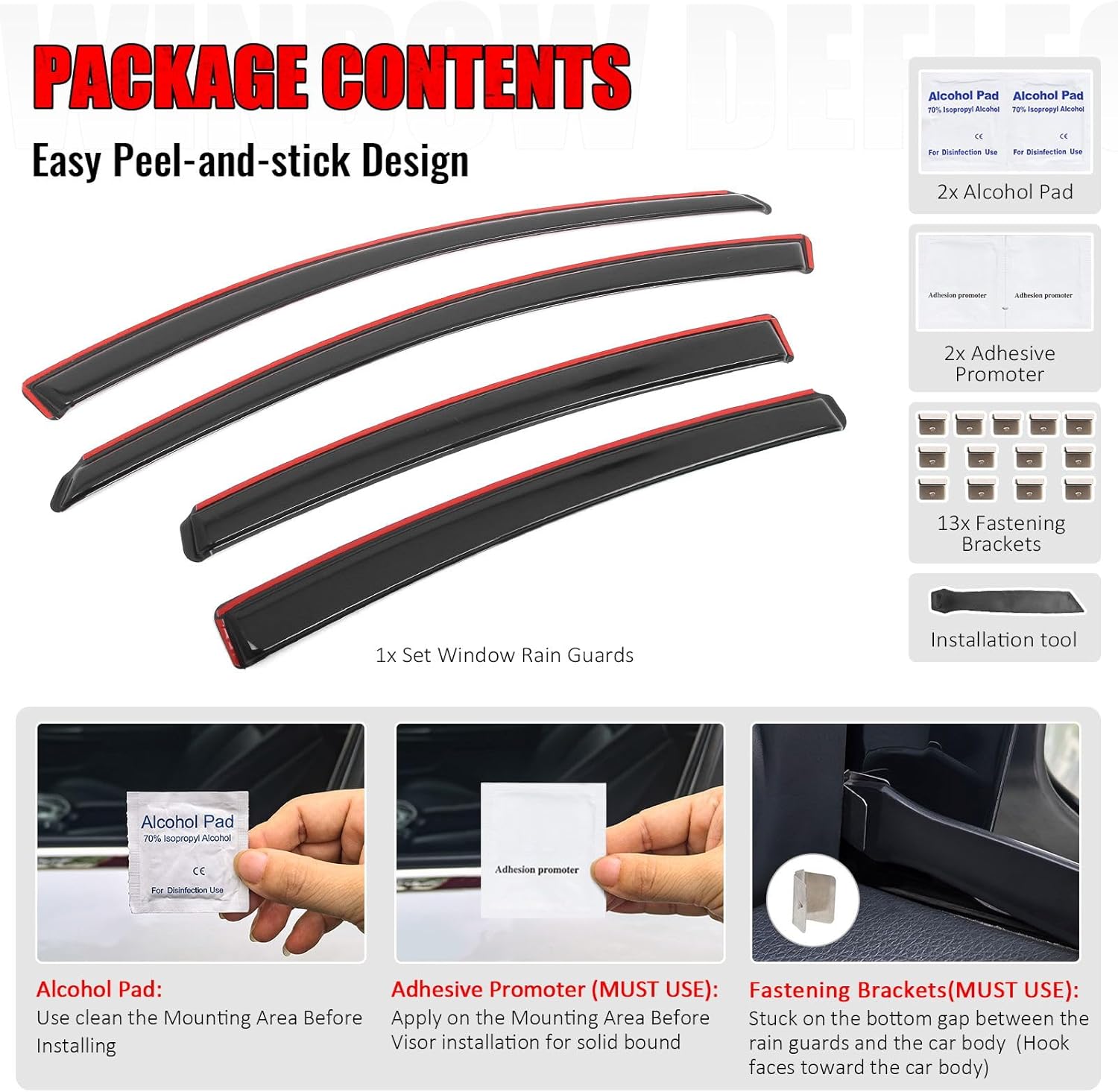 IKON MOTORSPORTS in Channel Window Visors Compatible with 2011-2016 Hyundai Elantra Sedan, Slim Style Acrylic Smoke Rain Guards, Side Window Wind Deflectors 4PCS