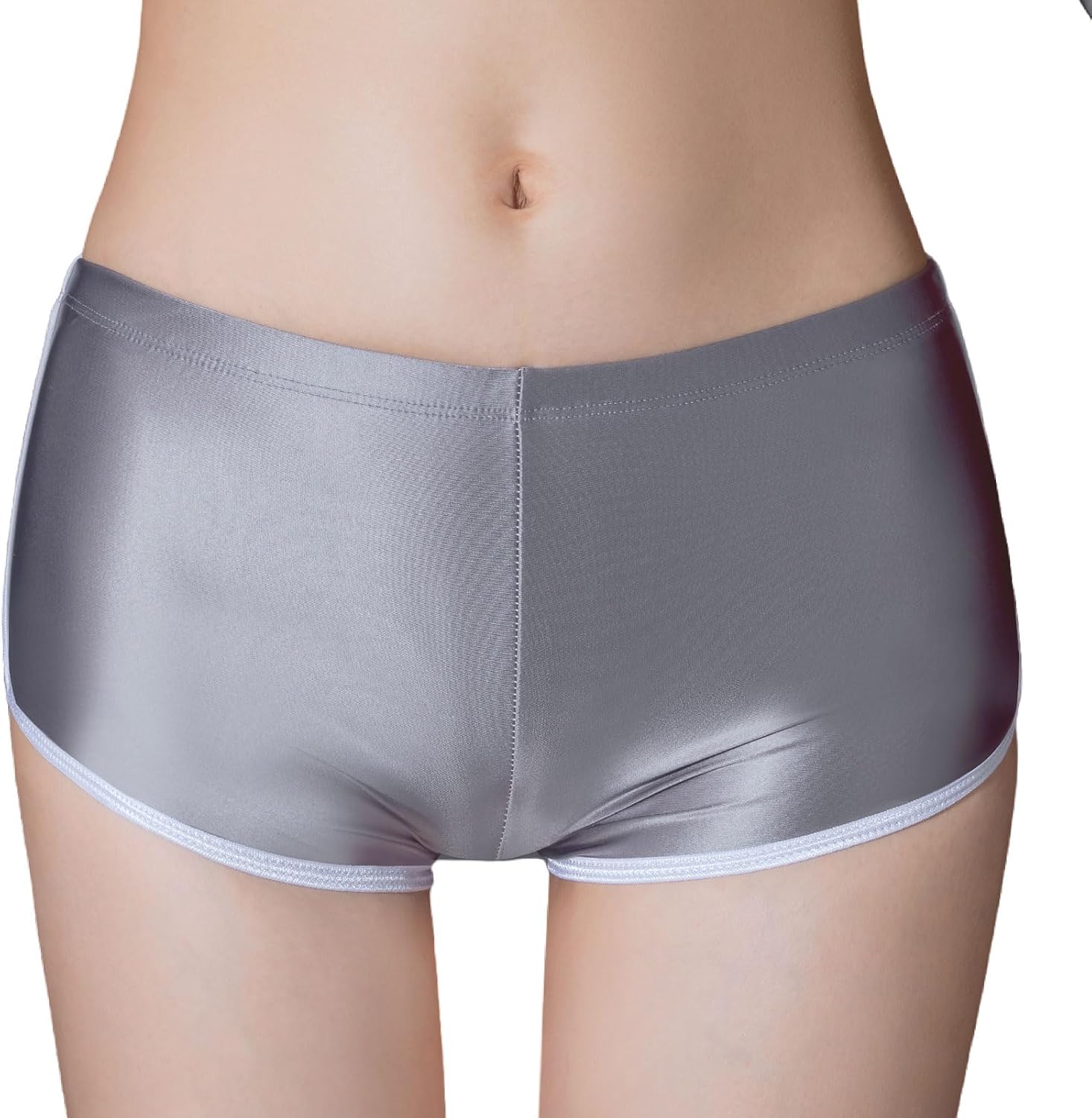 Women's Sexy Oil Shiny Glossy Booty Shorts Sheer Low Rise Panties Underwear Stretch Rave Boxer Briefs
