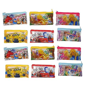 KIVYA Return Gifts for Kids Birthday Party in Bulk Stationary Pouches with Pencil / Scale / Eraser / Sharpner for Children Gift for Girls / Boys (12 Pcs)