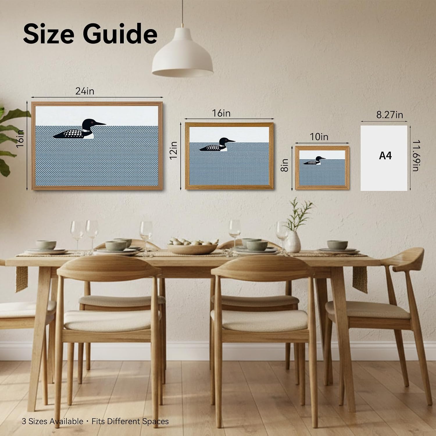 Minimalist Loon Wall Art Lake Bird Wall Decor Pictures Animal Canvas Prints Mid Century Modern Paintings Cottagecore Artwork for Living Room, Bathroom, Lake House 16x24in Framed