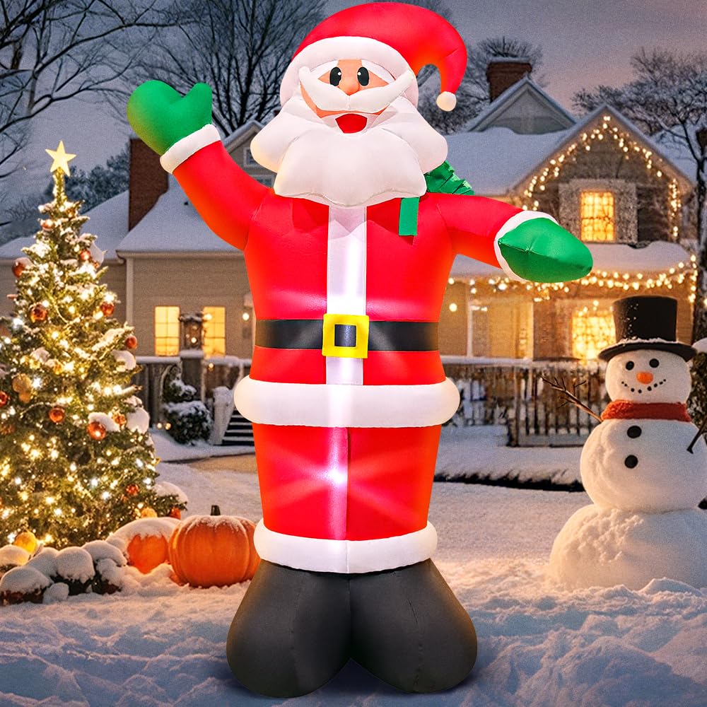 Père Noël gonflable avec lumières LED intégrées pour pelouse extérieure