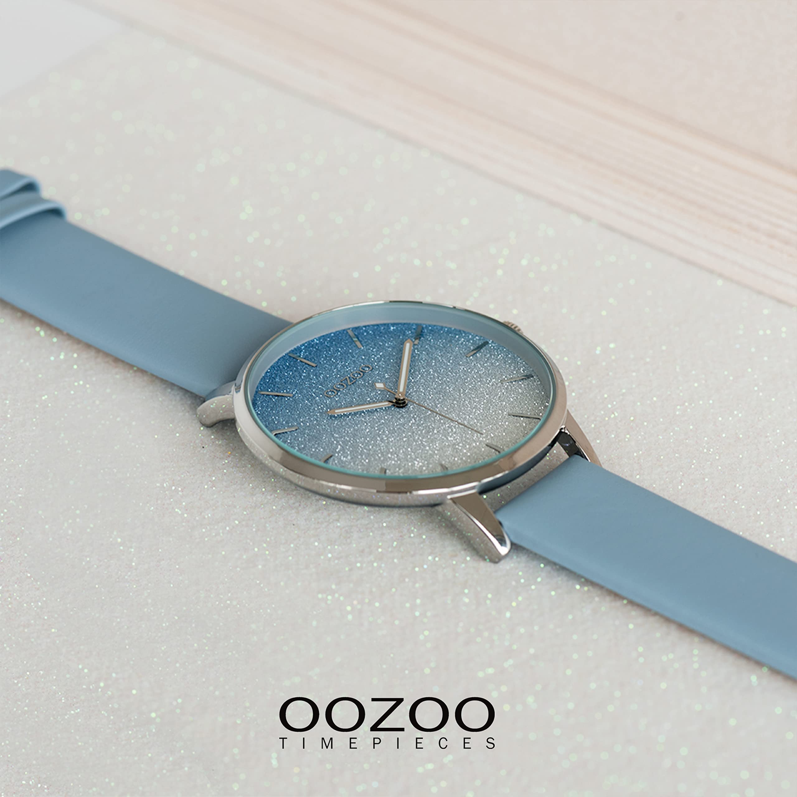 Oozoo Große Damen Armbanduhr mit Lederarmband und 5-Minuten Strich Indexen auf dem Zifferblatt 48 MM Durchmesser in verschiedenen Variationen