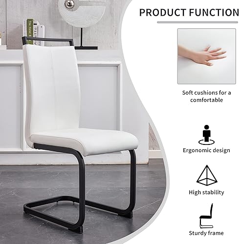 Miniatura 3 de LUSPAZ Juego de 2 sillas de comedor de piel sintética de poliuretano, sillas de comedor modernas con asiento tapizado, patas de metal negro y