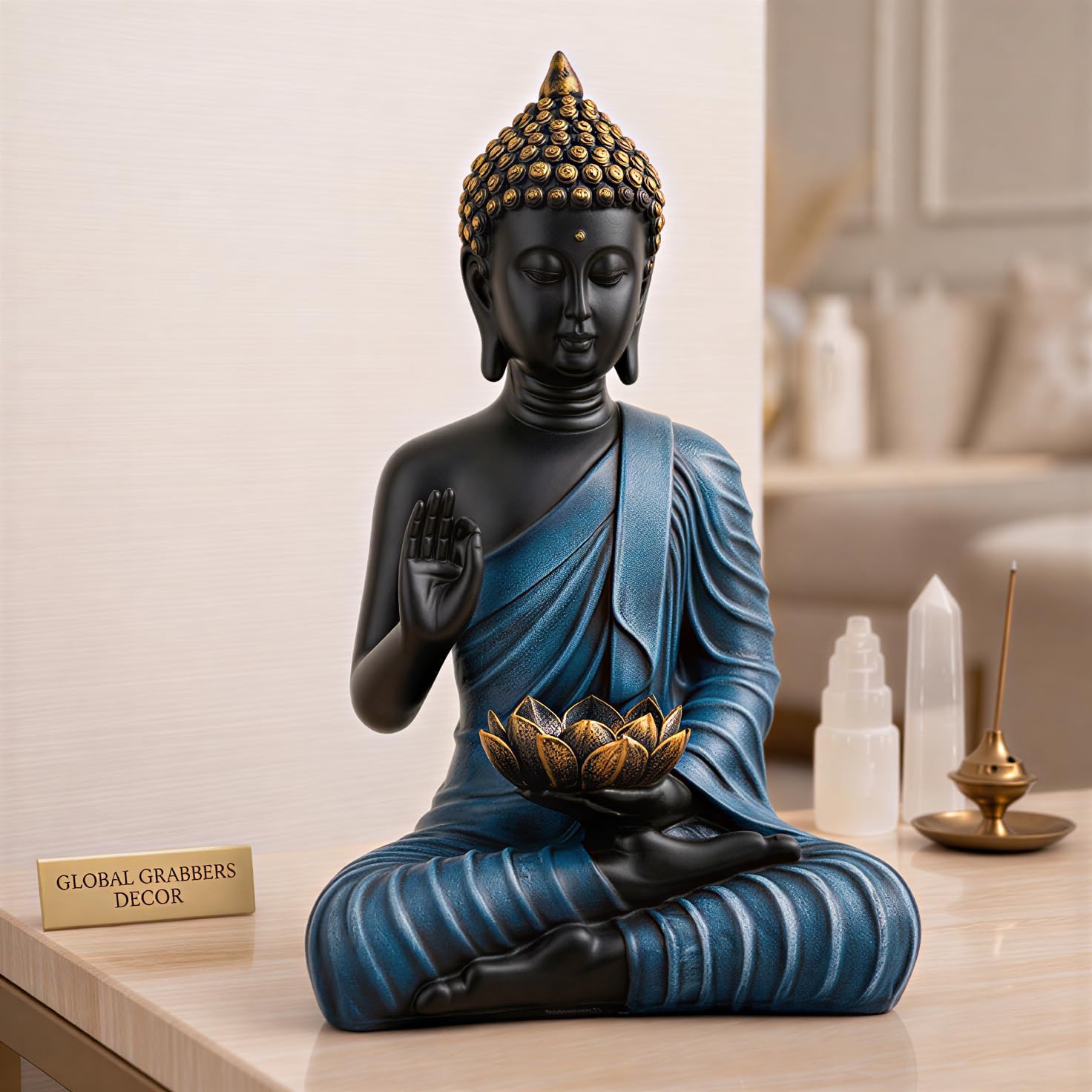 Polystone Home Decor Decoration Buddha Idol Statue Showpiece Gift Gifting Item-BLU_BLK-DB2-(21)