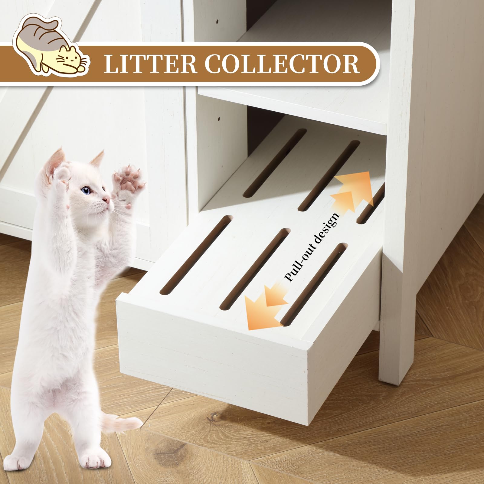 FOREST GRAVITY Mueble Arenero para Gato Pequeño Mueble Arenero para Gato Moderno 81 * 50 * 60 cm Casa para con Puerta y Tabique Separador Blanco Antiguo