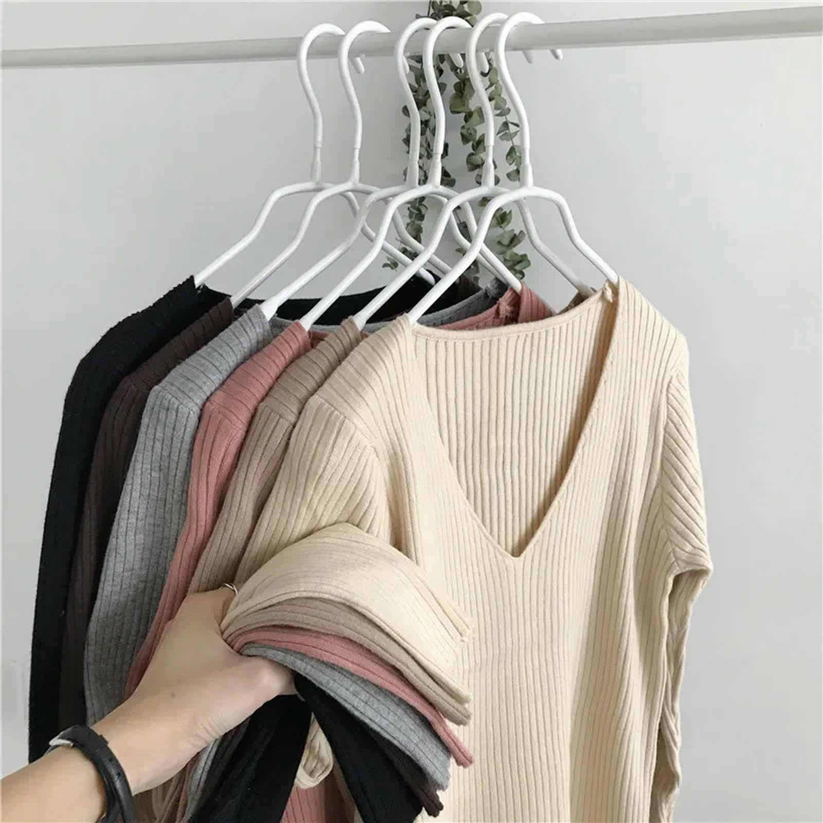 Ropa Mujer Suéter De Otoño V Cuello Suéter Tejido De Moda Delgada Cima De Invierno para Mujeres Jersey Jersey-Gris-Talla Única