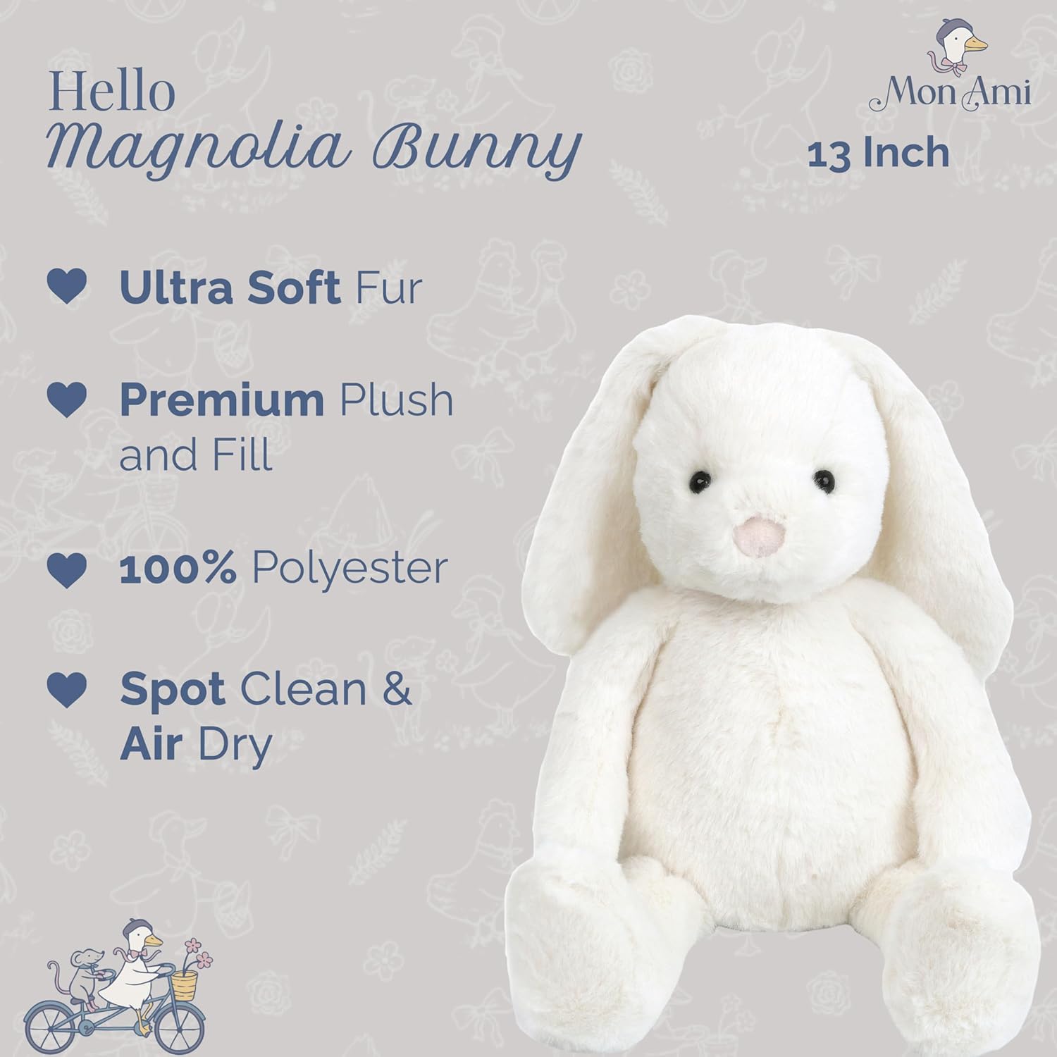 MON AMI Magnolia Bunny 13-Inch Stuffed Rabbit for Boys & Girls | Soft Floppy Bunny Plush Toy | Easter Snuggle Companion | Nursery Décor | Gift for All Ages