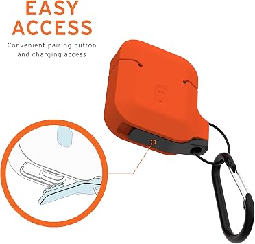 UAG Silicone for AirPods 1 & 2 Case with Carabiner, Orange/Dark Grey