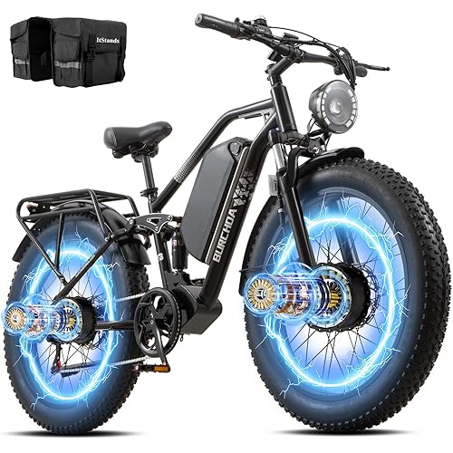 Dual Motors AWD Electric Bike for Adults 5000w/3000W/1500W Peak Dirt Ebike, 40MPH/30MPH Max, 52V/48V 60Ah/40Ah/30Ah/20Ah Battery 90Miles Max Range , 26" Fat Tire Off-Road Bicycle for Commute Mountains