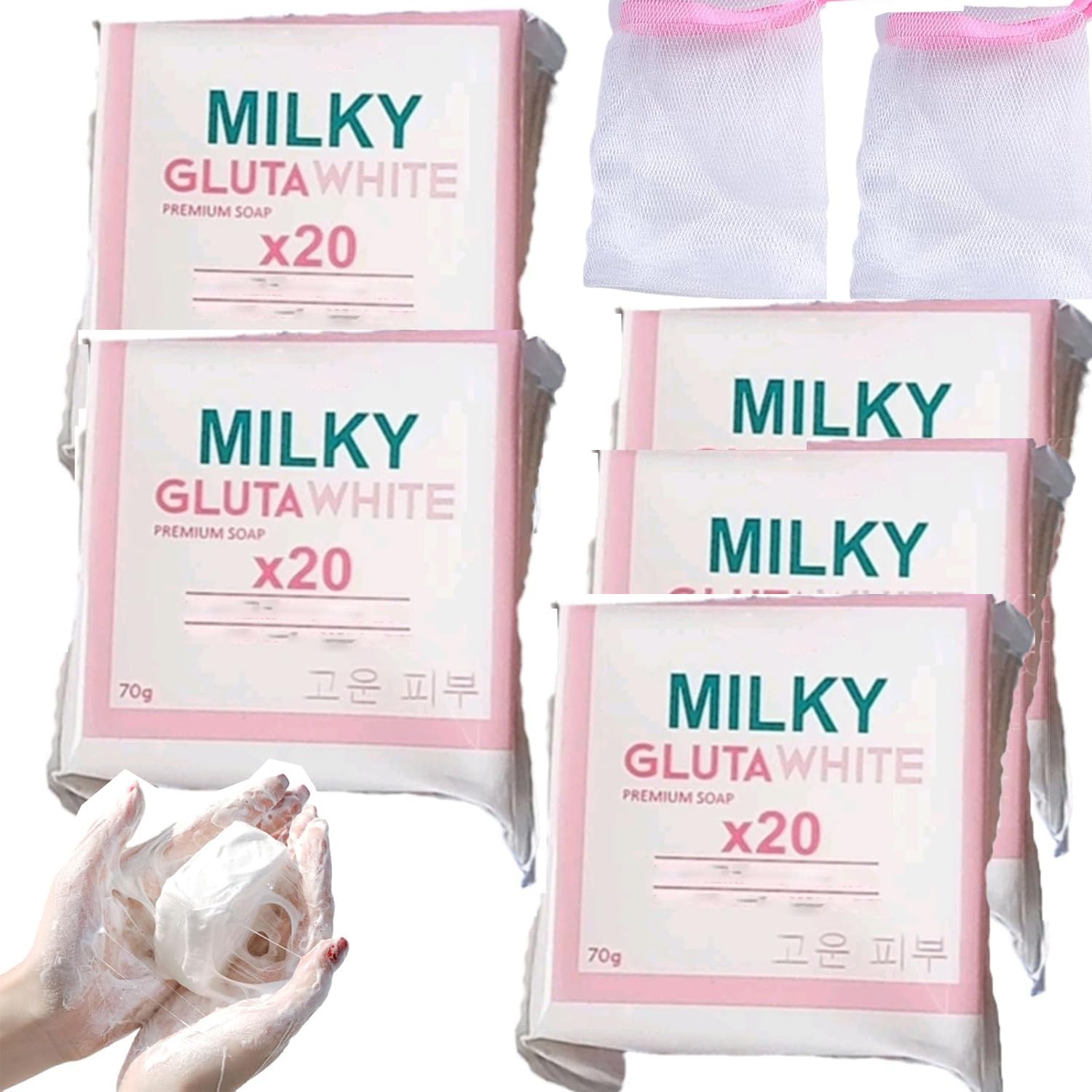 Milky Gluta White Soap, 70g Glutamilk 𝐖𝐡𝐢𝐭𝐞𝐧𝐢𝐧𝐠 Soap, Milky Gluta White Soap20x, Gluta Milk Barsoap for Face & Body, For Firm & Brightening Skin, Deep Cleans (5pcs)