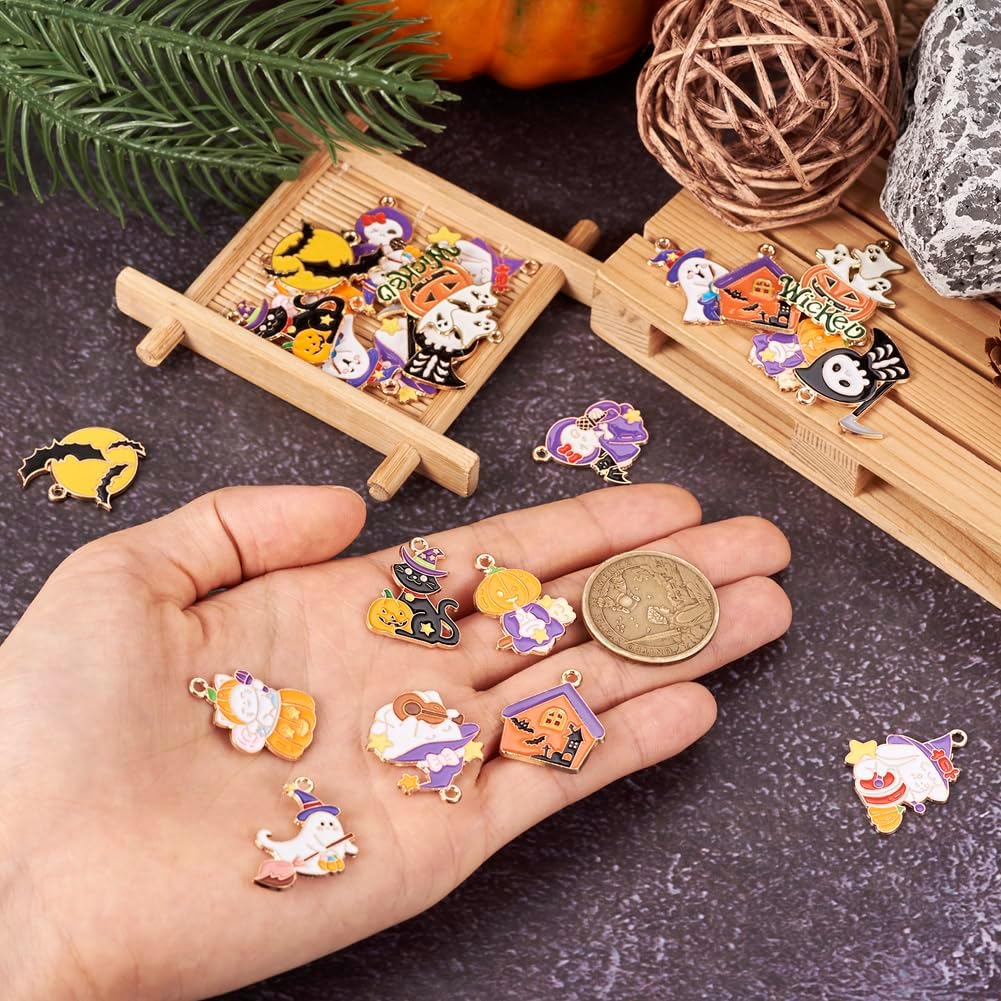 Halloween Charms Pumpkin Ghost Wizard Bat Enamel Charms Halloween Theme Decorative Ornament Pendants for DIY Crafts Earring Necklace Bracelet Keychain Jewelry Making - Image 5
