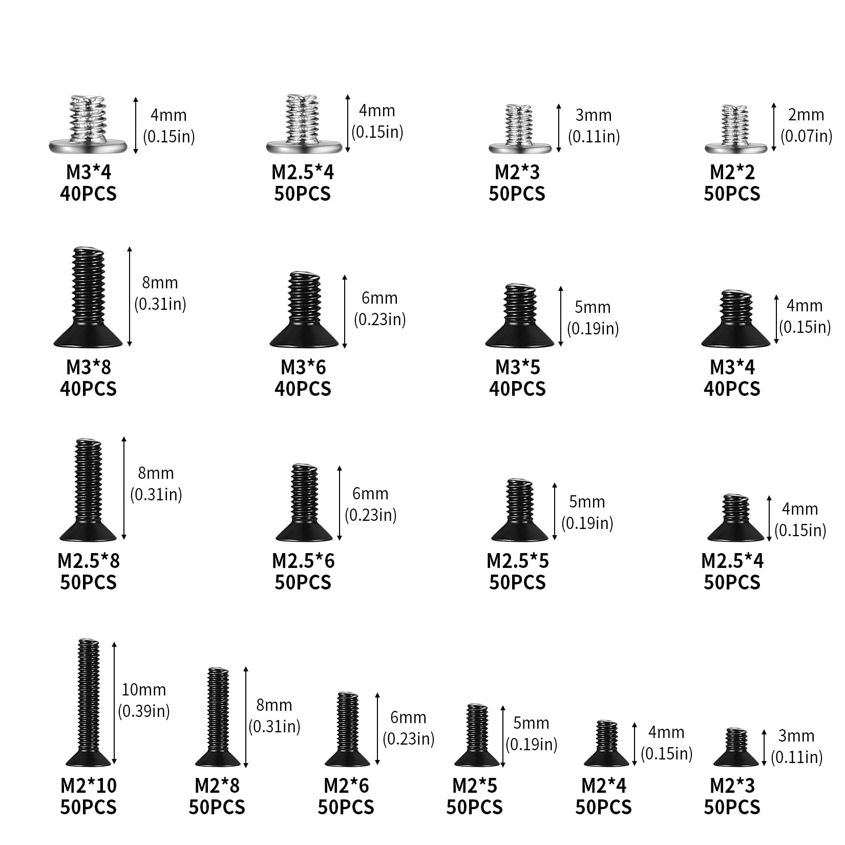 wugongshan Juego de 860 tornillos M2 M2.5 M3 pequeños, surtido de tornillos, micro tornillos de reparación, tornillos de cabeza avellanada para ordenador HDD M.2 SSD portátil PC
