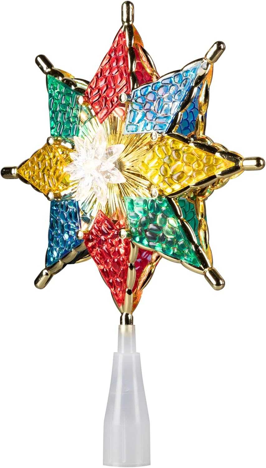 8" Pre-Lit Red and Green Crystal 8-Point Star Christmas Tree Topper - Clear Lights