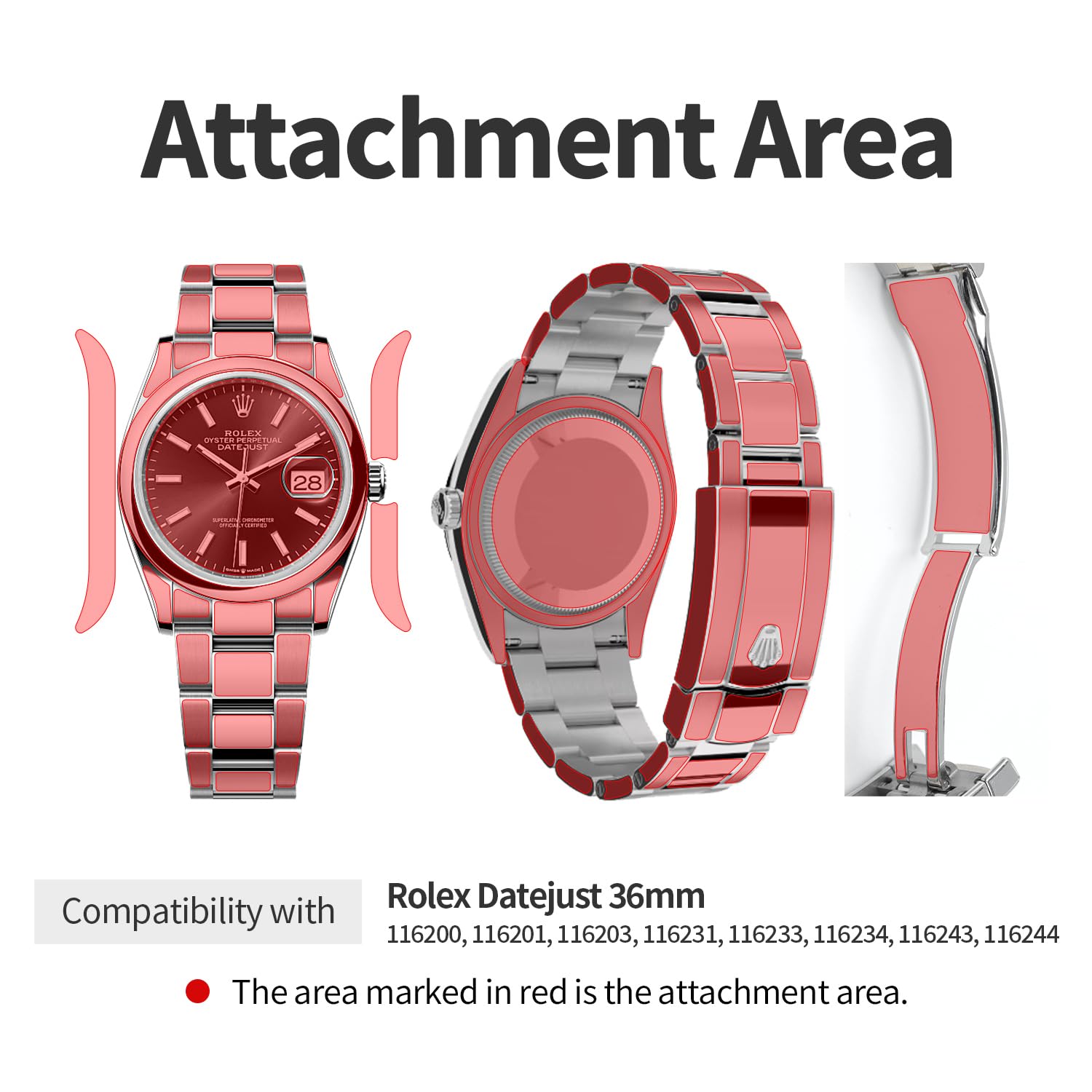 skoko [1 set completo] Pellicola protettiva per carrozzeria compatibile con Rolex Datejust 36mm Ref. 116200 116201 116203 116231 116233 116234 116243 116244, pelle trasparente lucida, copertura