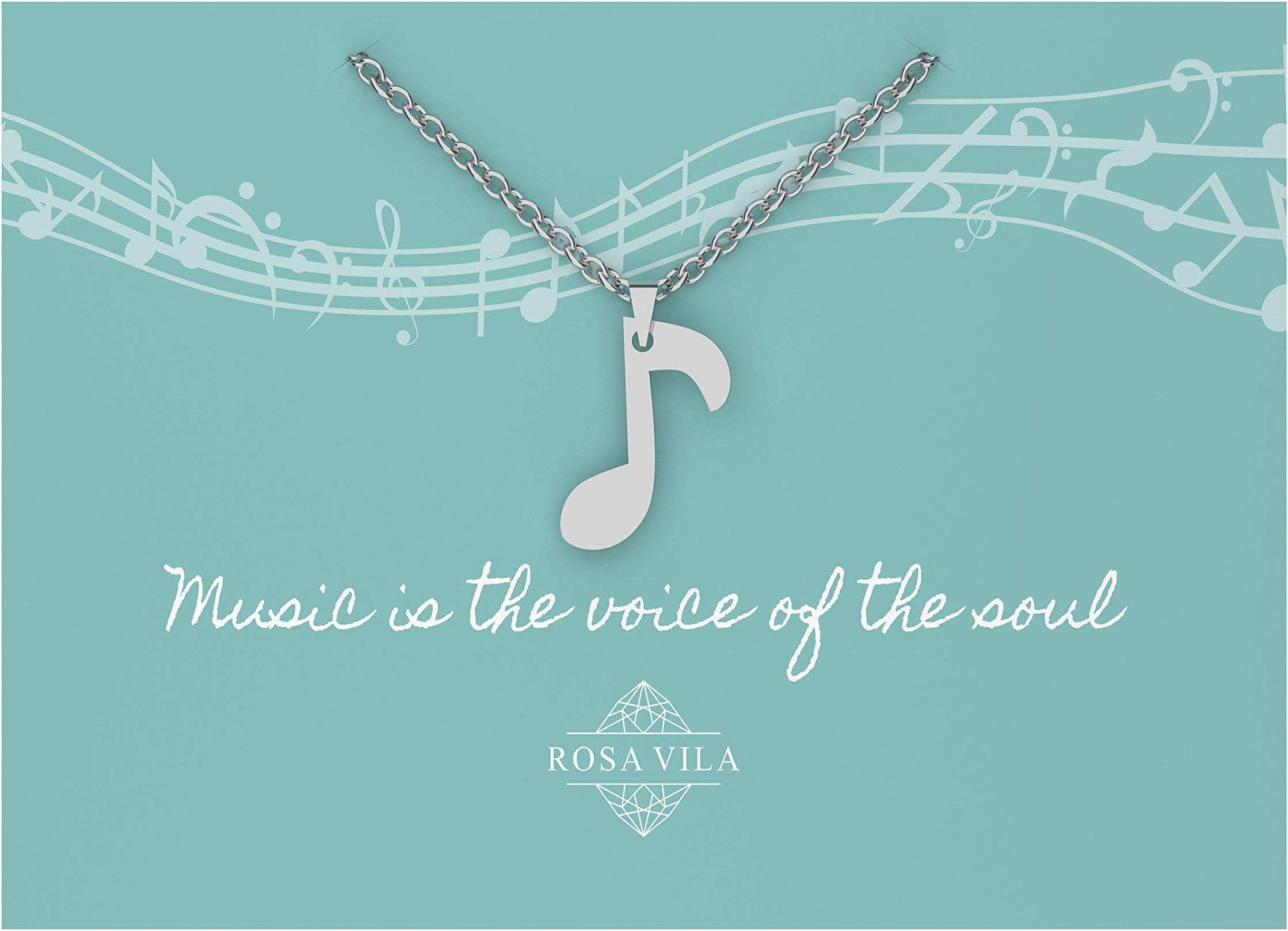 Rosa Vila DISCONTINUED Music Note Necklace, Teacher & Lovers Gift, Music Notes Pendant