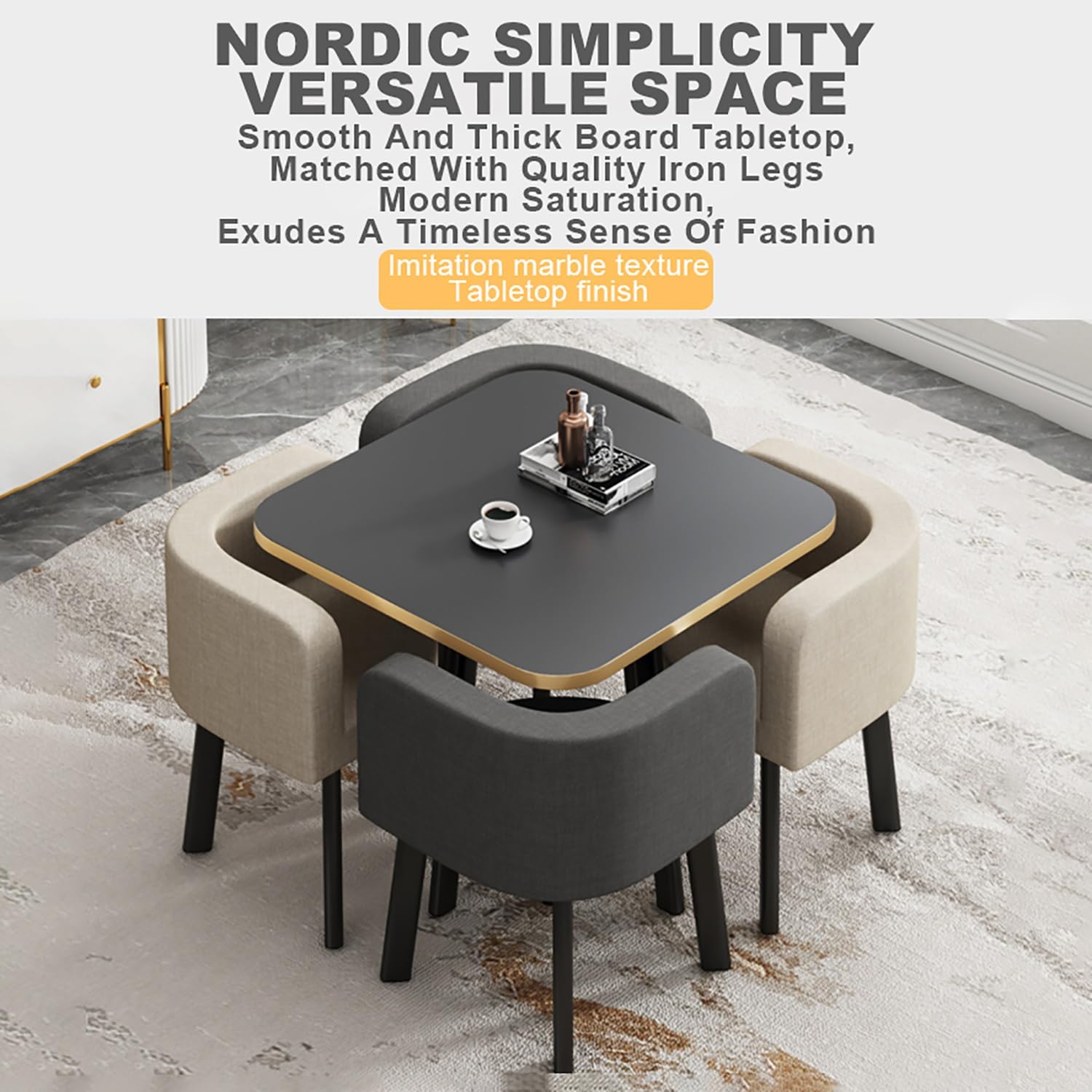 Modernes quadratisches Esstisch-Set mit 4 platzsparenden Stühlen, perfekt für Büroküchen oder Loungebereiche, ideal für Meetings, vielseitiges Design für kleine Räume