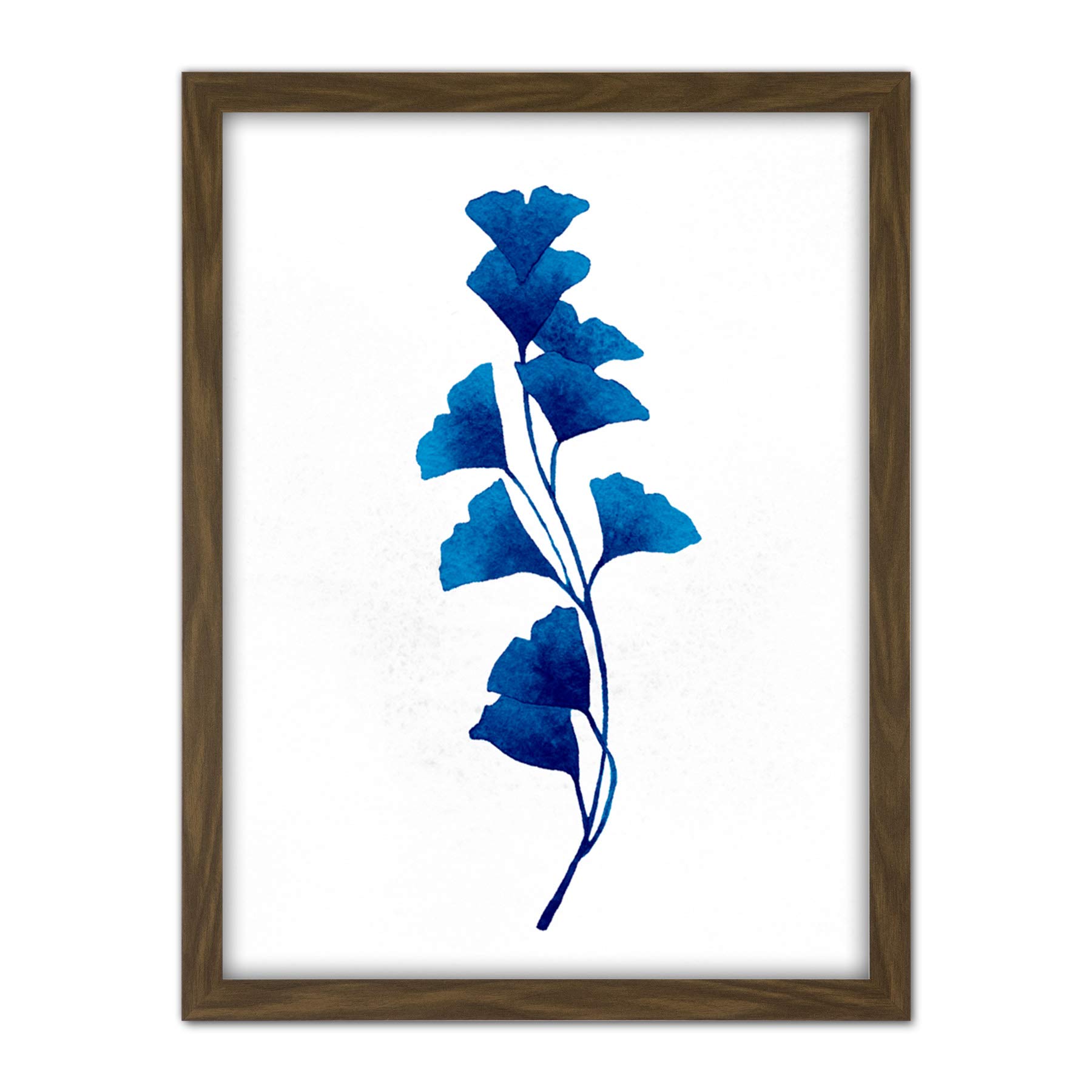 Wee Blue Coo Navy Blue Watercolour Flowers Artwork Framed Wall Art Print 18X24 Inch