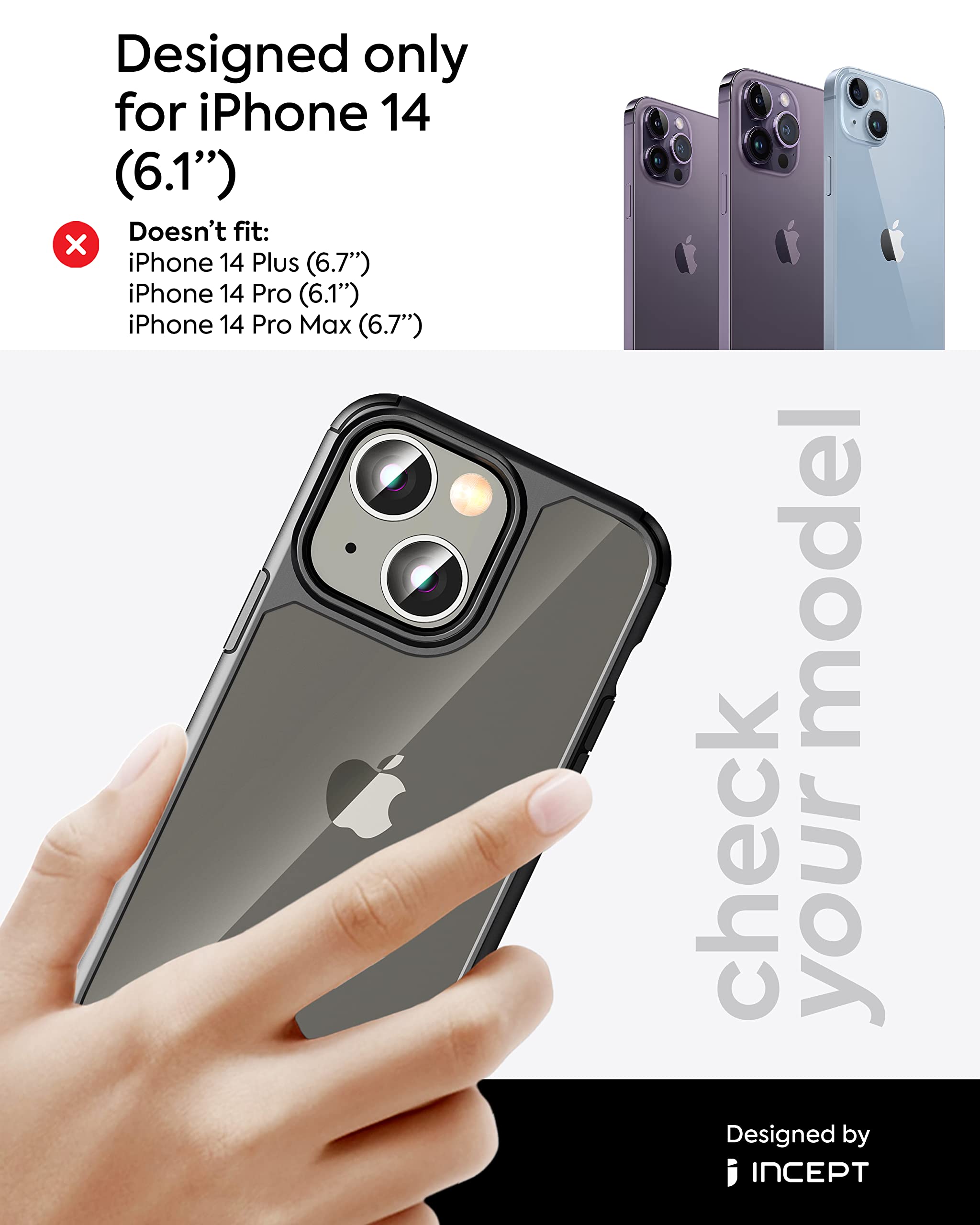 Incept Custodia 5 in 1 ultra trasparente per iPhone 14 Pro, 6,1 pollici [protezione SGS di grado militare da 3 metri] con 1 custodia trasparente per telefono + 2 pellicole protettive per schermo + 2