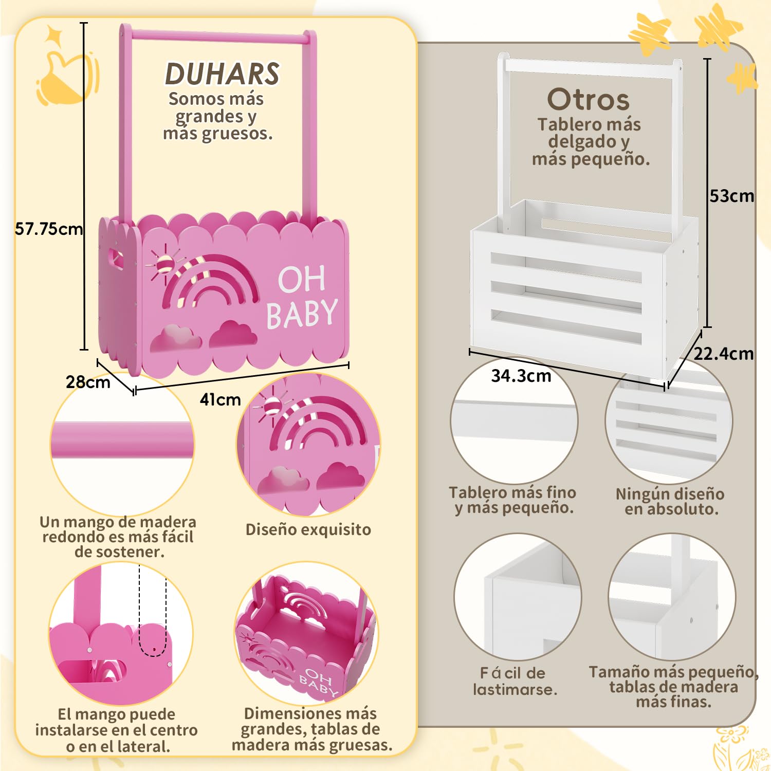 Regalos Para Bebes Recién Nacidos - Wooden cesta regalo Bebe- Regalos Bebes Recien Nacidos Originales Niña O Niño, Regalos Para Baby Shower, Cesta Organizadora Bebe, Cestas Bebe Regalo