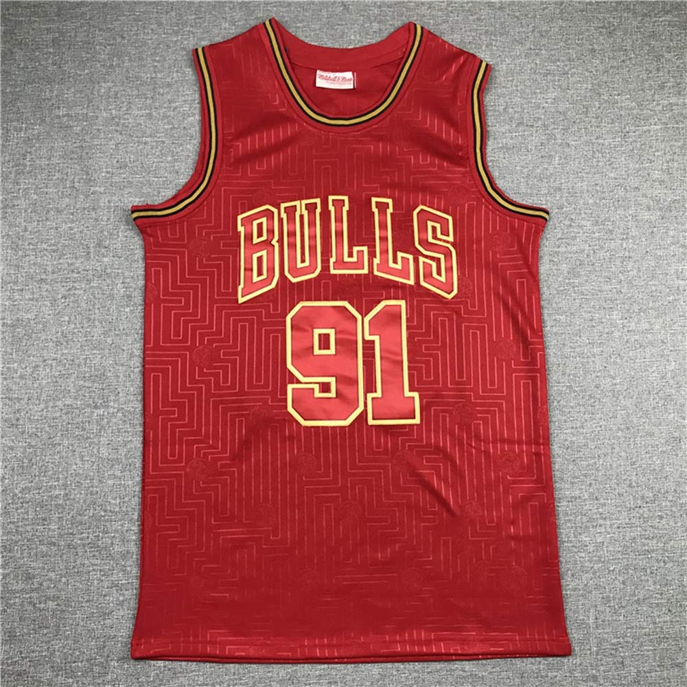HS-WY01 Basketball Jerseys/Chicago Bulls# 91 Dennis Keith Rodman Jersey Training Suit Sleeveless Quick-Drying Vest Limited Adult,Red,XXL