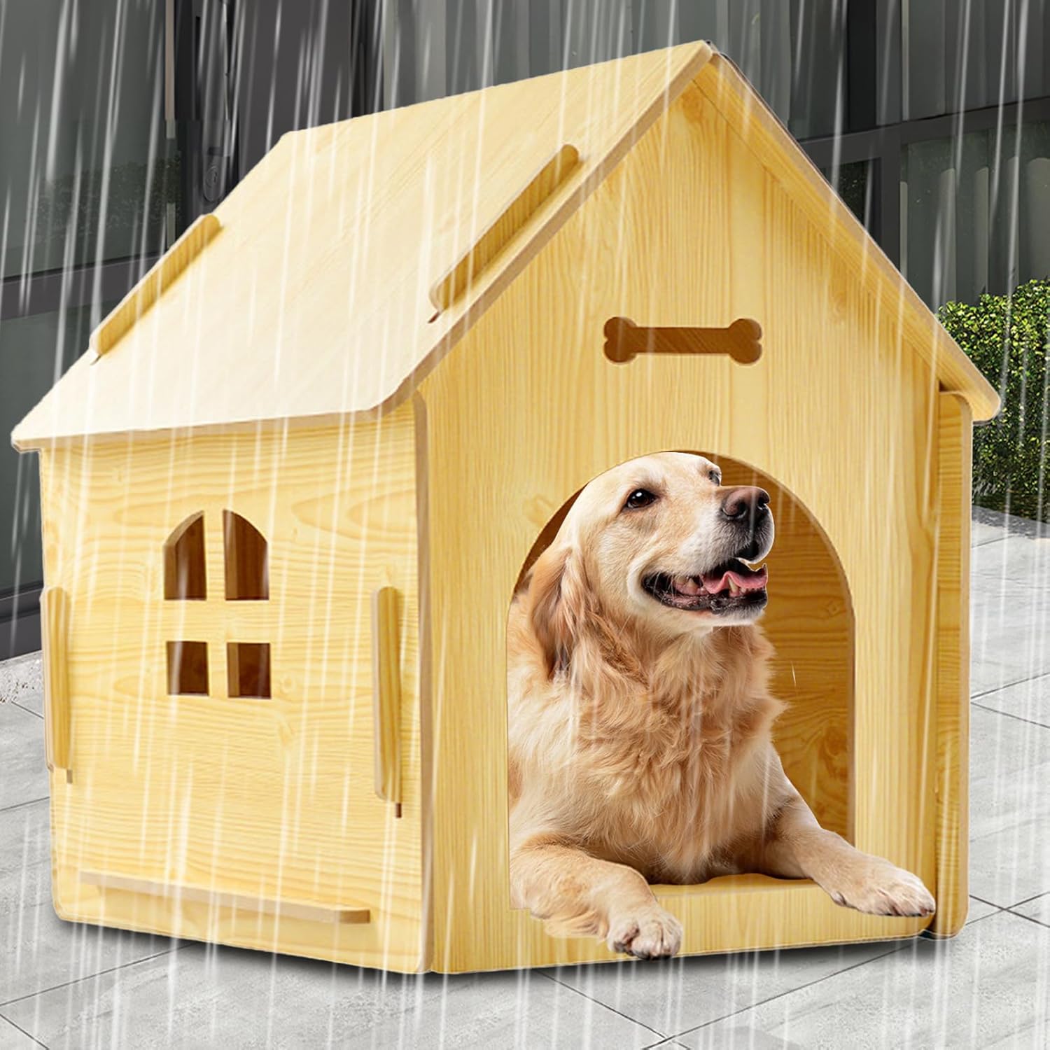 屋外用 犬小屋 | 取り外し可能な防雨シェルター,耐候性猫ハウス 窓付き,子犬 子猫 用 室内 バルコニー ガーデン テラス パティ