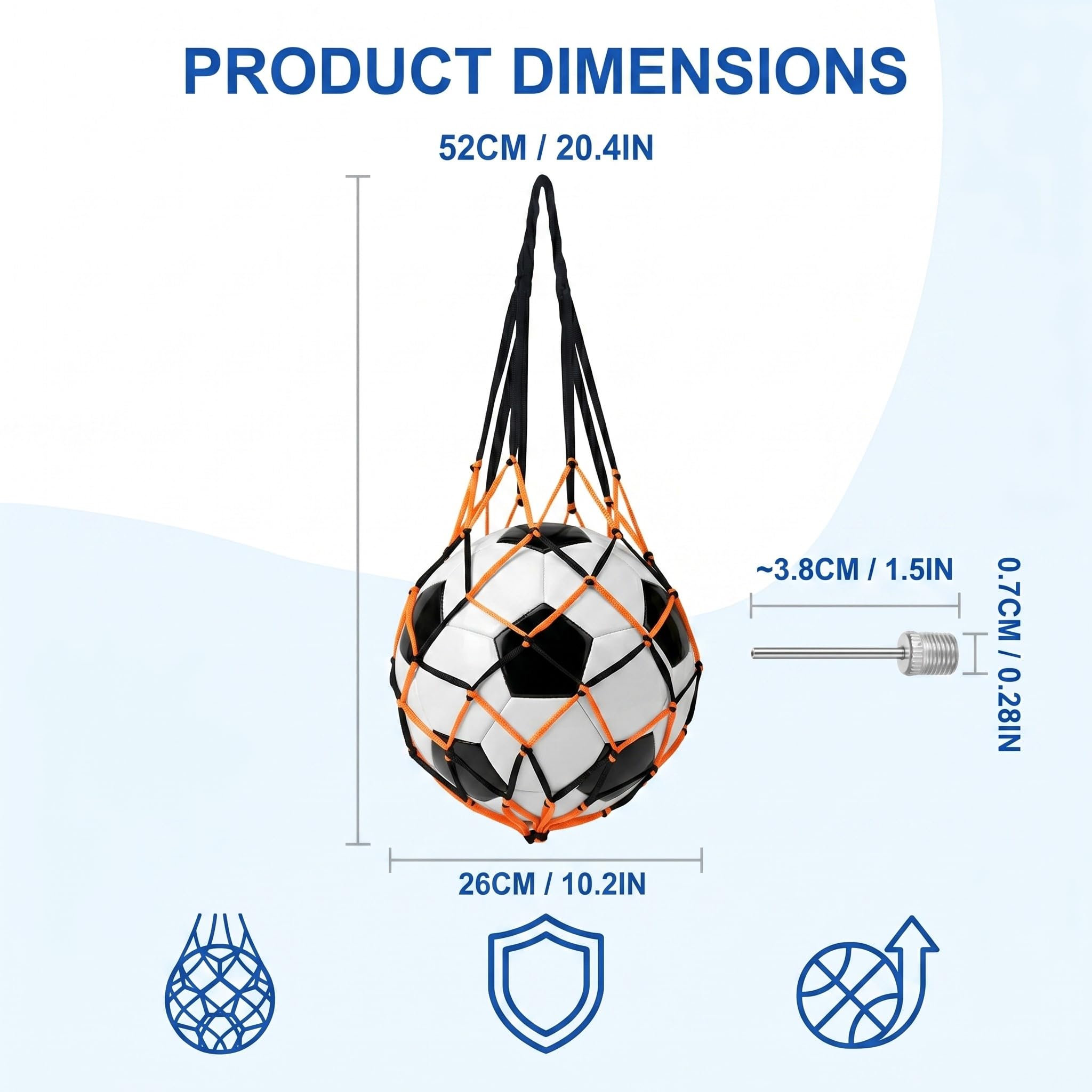 Redes para Balones + Agujas Inflables Malla de Nailon Resistente Fútbol Baloncesto Voleibol Kit Transporte
