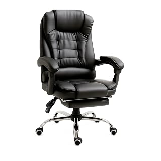 RMF Sedia Ufficio Ergonomica Professionale Reclinabile, Sedia Scrivania Seduta Comoda e Rilassante con Poggiapiedi - Poltrona Relax con Ruote Girevoli Altezza Regolabile Nero - Amazon product rated Grade B