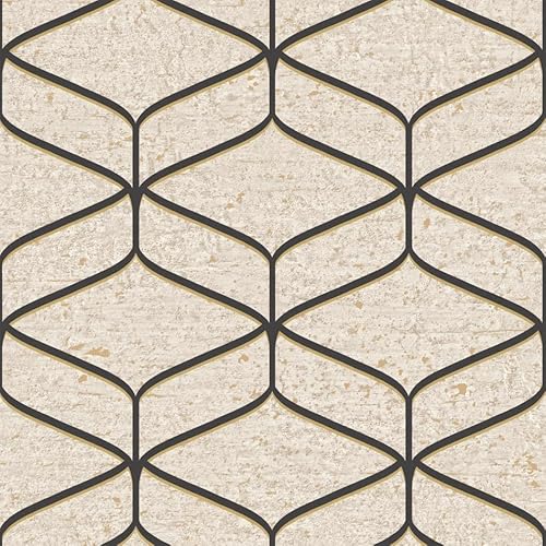 WPE® 2313 Linear Concrete Cream Black Wallpaper by Belgravia - Geometric Wallpaper