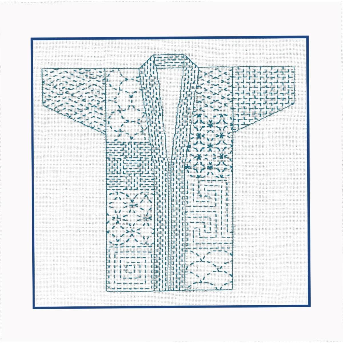 Le Bonheur des Dames counted blackwork stitch kit ""Sashiko Kit Kimono White"", 14