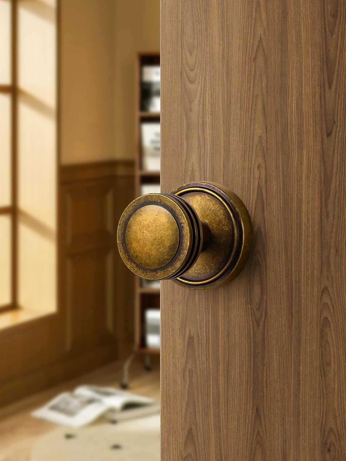 2 Pack Antique Brass Bronze Door Knobs Passage Door Knob Interior Door Handle for Hall and Closet Zinc Alloy