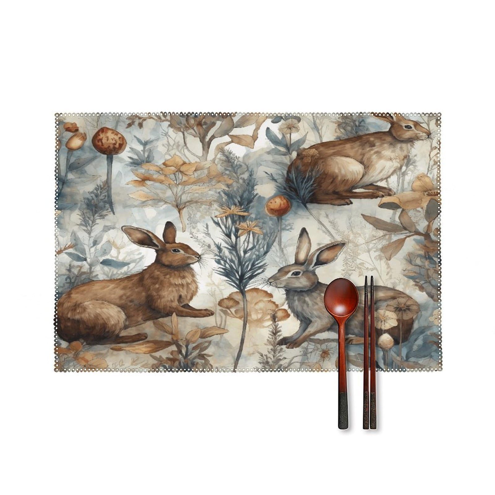 Plant and Bunny Pattern Placemats Set of 6 Heat Resistant Non-Slip Place Mats Washable Wipeable Table Mats Elegant Farmhouse Placemat for Kitchen Dining Outdoor Party Table Decor