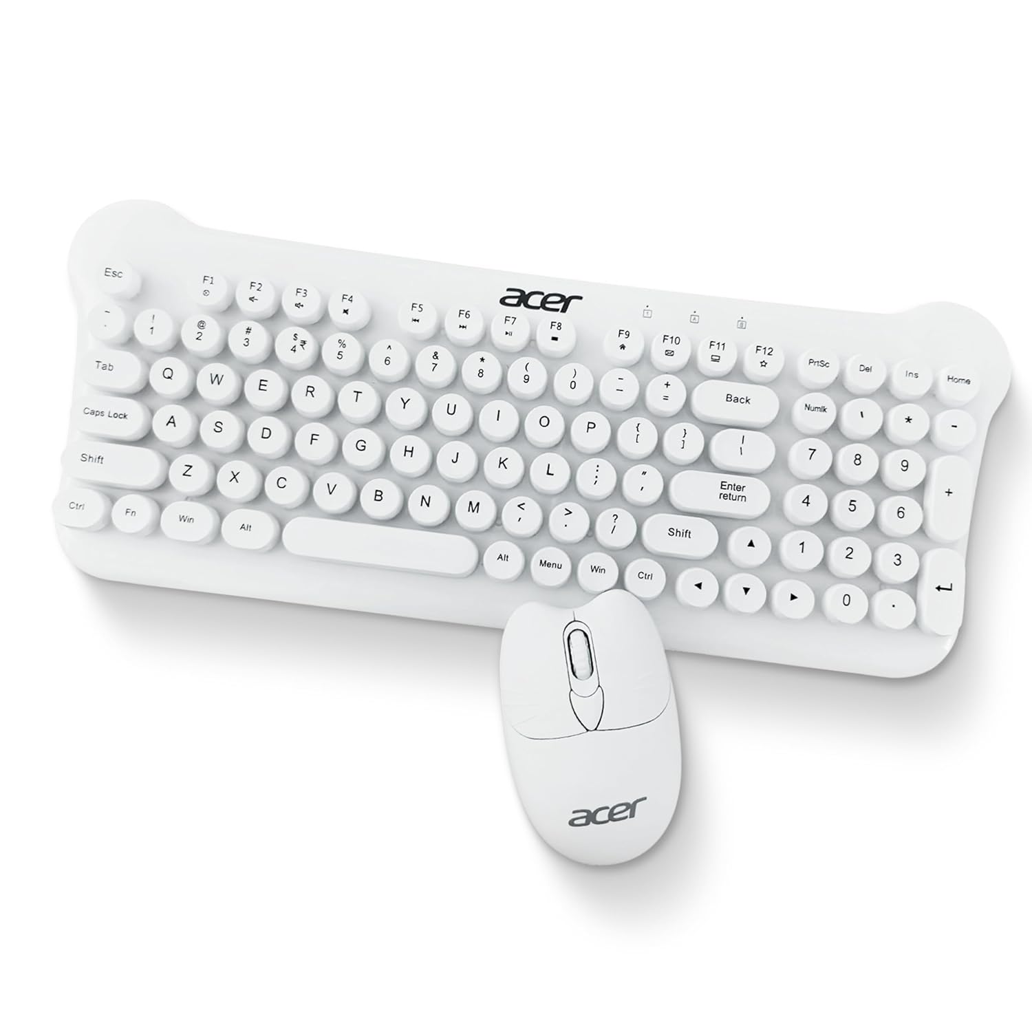 Acer CUTEO 2.4GHz Wireless Keyboard & Mouse Combo I Retro Style Round Keys I 98 Keys Integrated Multimedia Keys I 1200 DPI, High Precision
