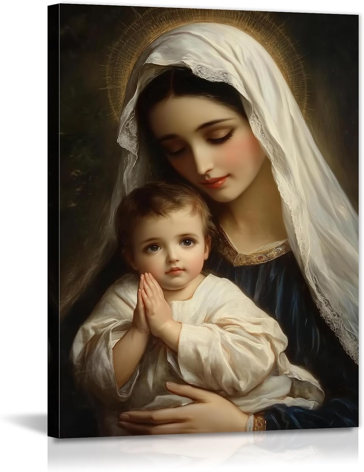 GLOKAKA Virgin Mary Canvas Wall Art Madonna and Child Pictures Print Holy Family Poster Religious Christian Artwork for Prayer Room Home Living Room Wall Decor(Artwork-3,16"x20")