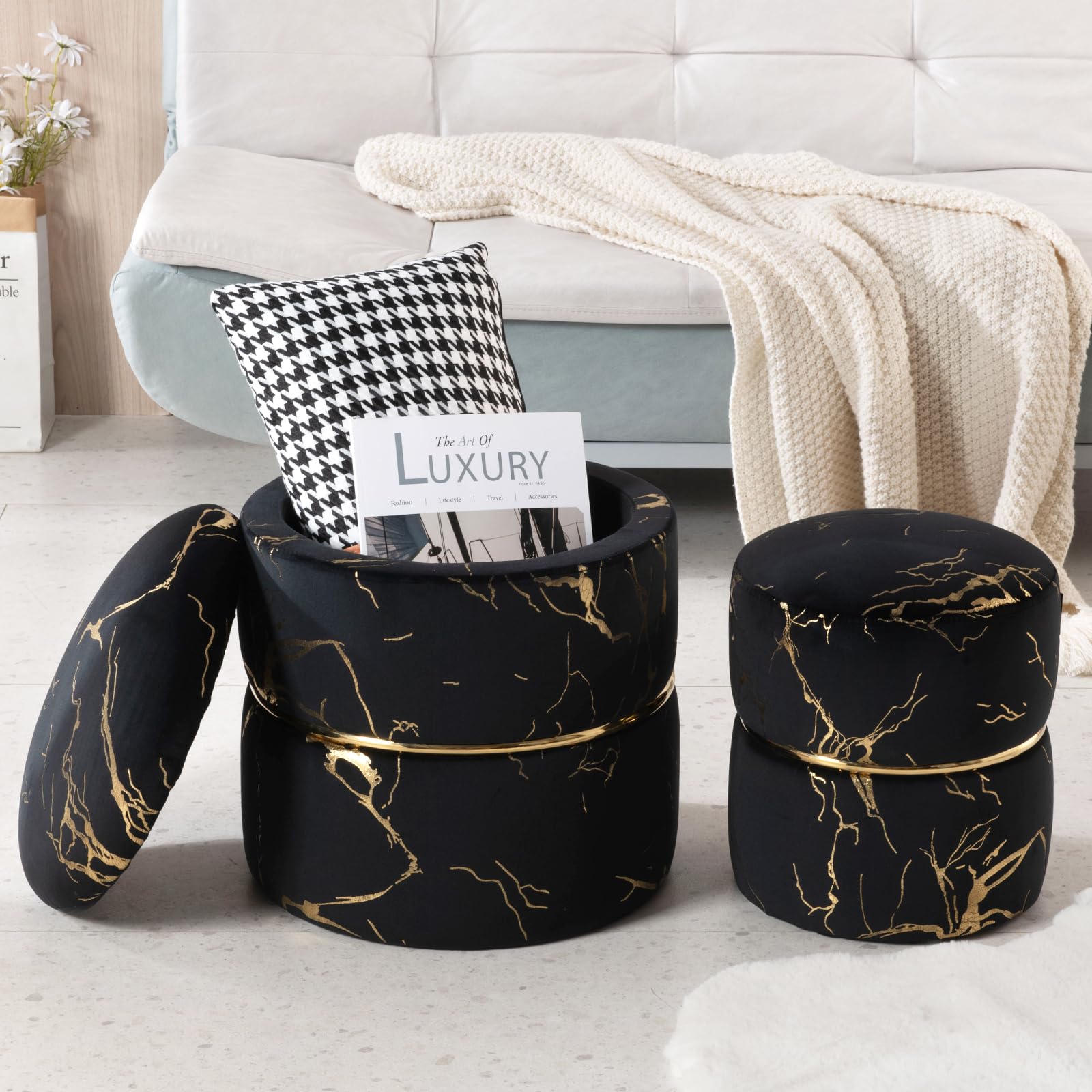 Amazon.co.jp: Furniliving 16インチ Vlvet ラウンドオットマン