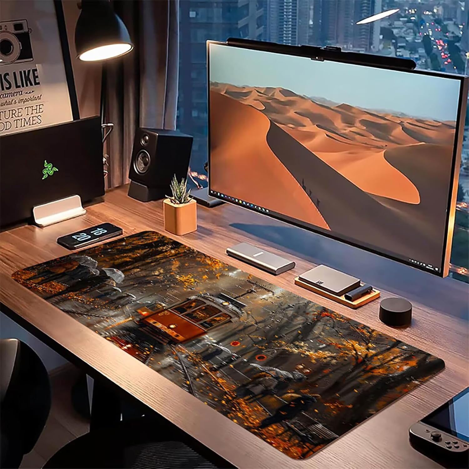 Grey Mouse Pad 64 x 32 in, Desk Mat with Non-Slip Base, Gaming Mousepad with Stitched Edges, Extended Waterproof Keyboard Pad for Desk Accessories and Gaming Accessories, Gifts, Street K-3243