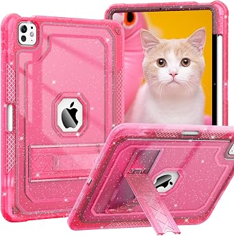 ZoneFoker Case for iPad Pro 11 Inch Case M5/M42025/2024 Hot Pink Glitter