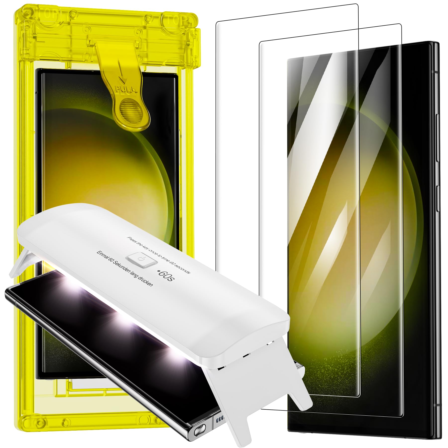 Fotbor [Protector de pantalla de cero burbujas para Samsung Galaxy S23 Ultra/S22 Ultra, paquete de 2 películas de curado UV curvadas 3D [alineación automática], ajuste perfecto, sedoso, suave,