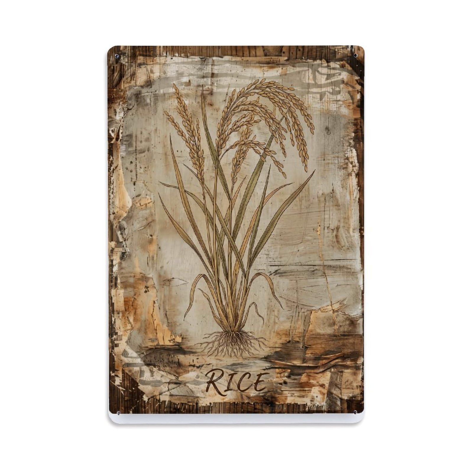 Fqnyr Style Rice Botanical Metal Tin Sign Plaque Wall Decor For Cafe, Club Bar, Office, Home Garden Metal Poster 8X12inch