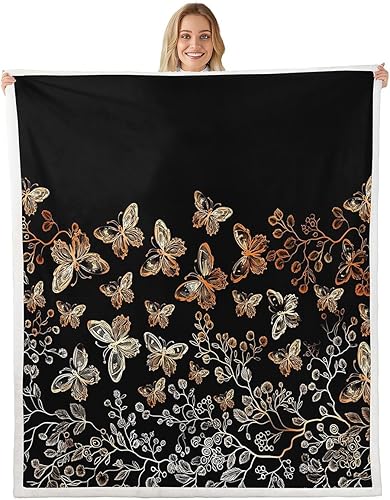 Butterfly Throw Blanket,Modern Branch Leaves Bed Plush Blanket for Living Room Decor,Abstract Animals Plants Printed Couch Bed Sofa Soft Cozy Kids