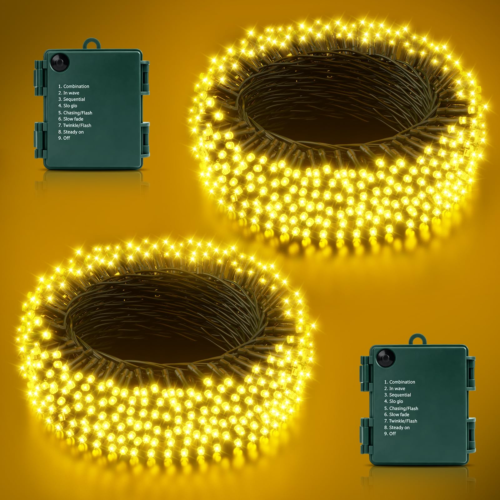 Lichterkette für Weihnachtsbaum, batteriebetrieben, 21 m, 210 LEDs, wasserdicht, mit Batteriebox, dunkelgrün, 8 Modi, Timer, warmweiß, für Innen- und Außenbereich, Party, Garten, Weihnachten