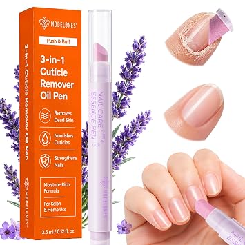 Modelones Cuticle Remover Pen, 3-in-1 Lavender Cuticle Oil Pusher Pen
