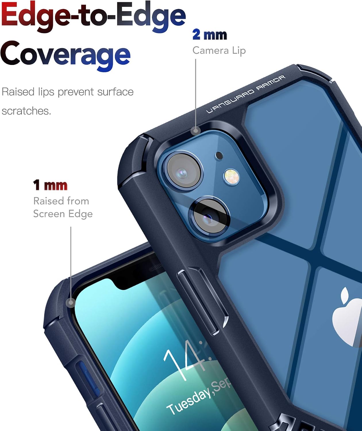 MOBOSI Case Compatible with iPhone 12 Mini (2020), Vanguard Armor Military Shockproof Protective Slim Fit Clear Back Phone Cover 5.4 Inch, Navy Blue