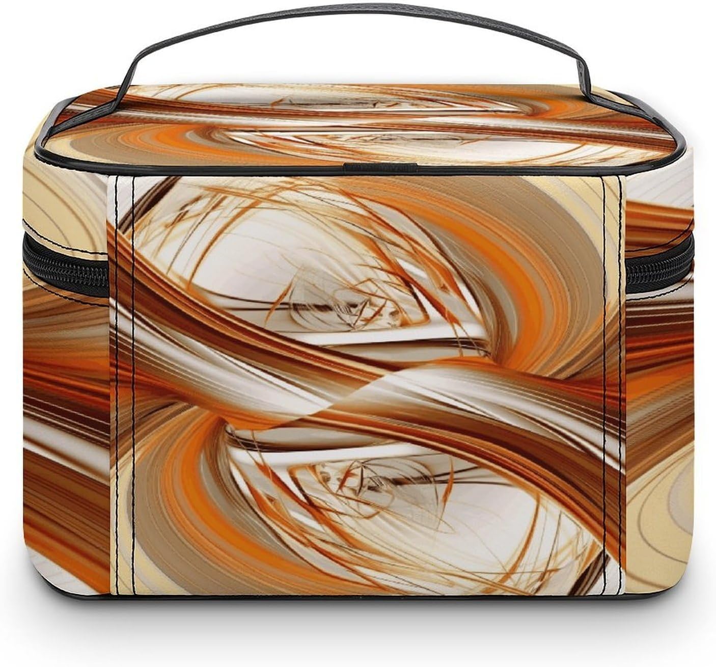 Abstract Orange White Lines Travel Makeup Bag Cosmetic Bag Toiletry Bags image 3