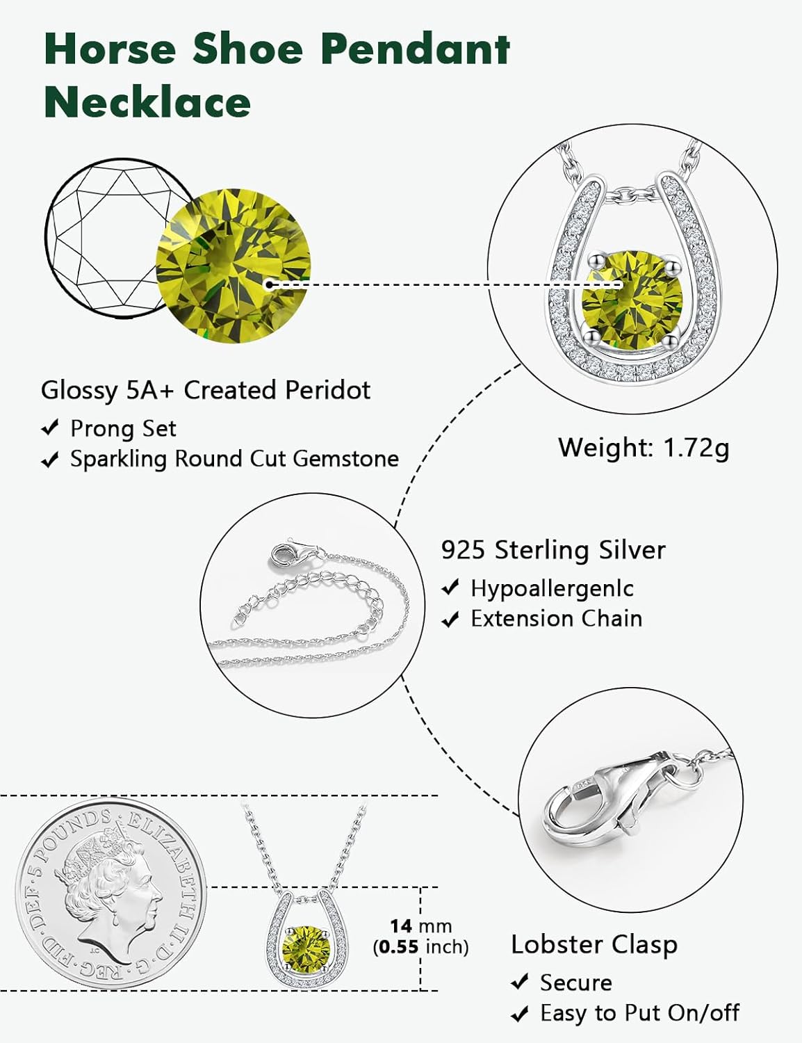 925 Sterling Silver Horseshoe Necklace for Women Round Gemstone Birthstone Necklace Sapphire/Emerald/Ruby/CZ Horse Shoe Pendant Necklaces Jewelry Gift - Image 6