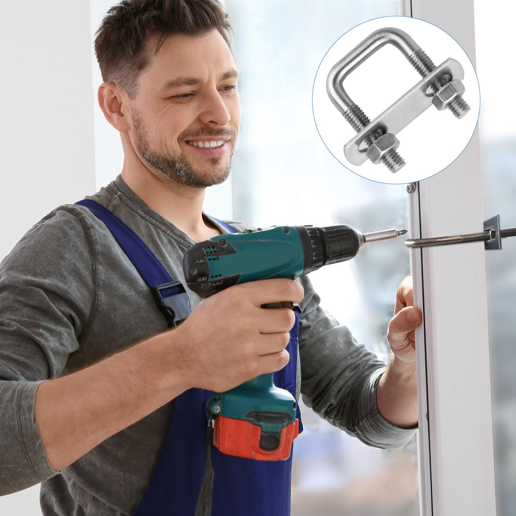 6 Pz Bulloni a U M8, Bullone a U Quadrato in Acciaio Inox 25x50mm, Bulloni Quadrati con Dadi e Rondella per Piastra Telaio per Fissaggio Tubi Traino Auto Barche Domestiche Industriali