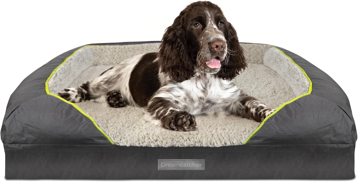 Image showcasing Dreamcatcher Grey Large Dog Bed 97x71x16cm, Orthopaedic Memory Foam Dog ...