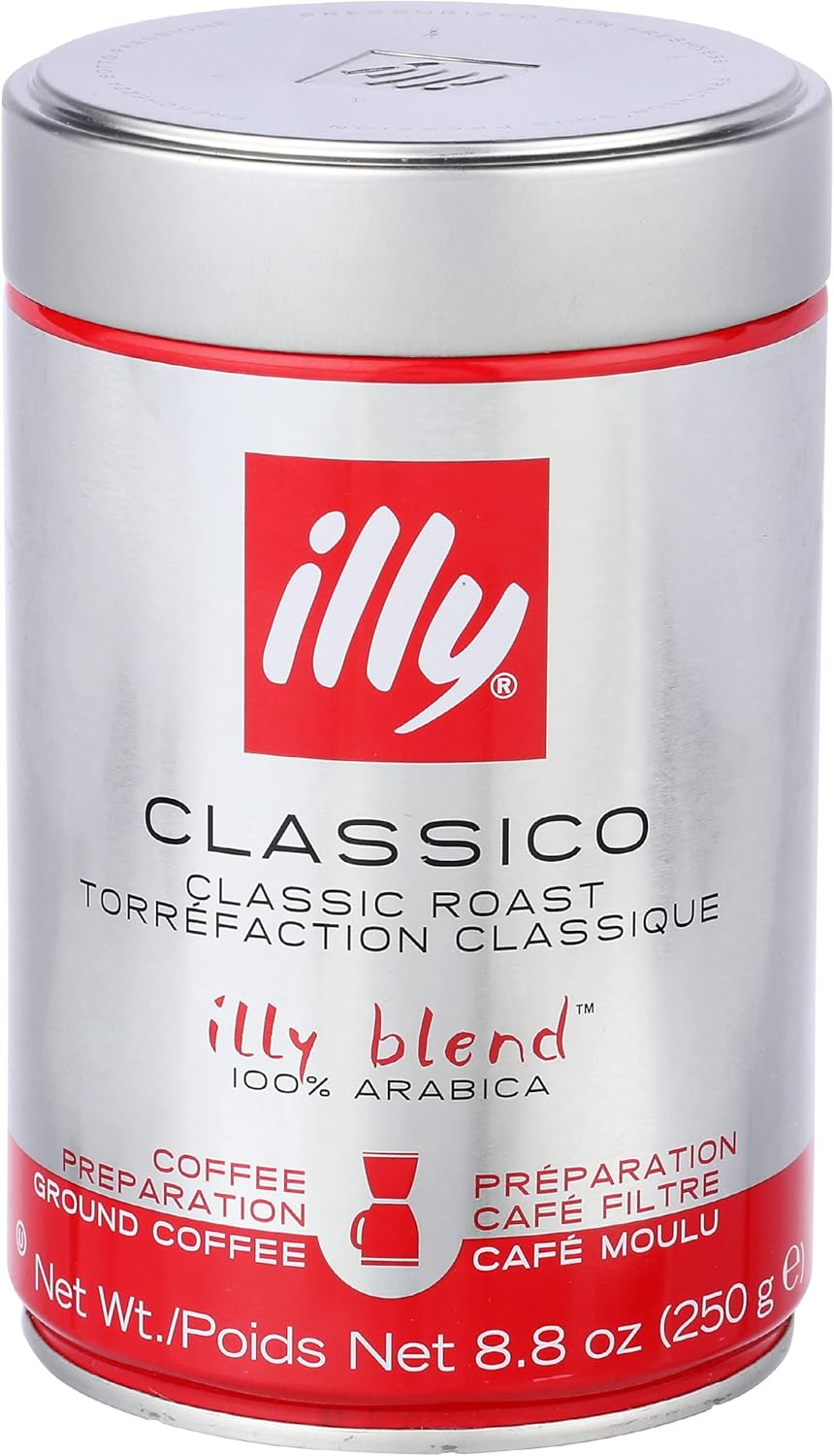 illy, Ground Coffee Drip Grind (Medium Roast), 8.8 Ounce Tin (Packaging