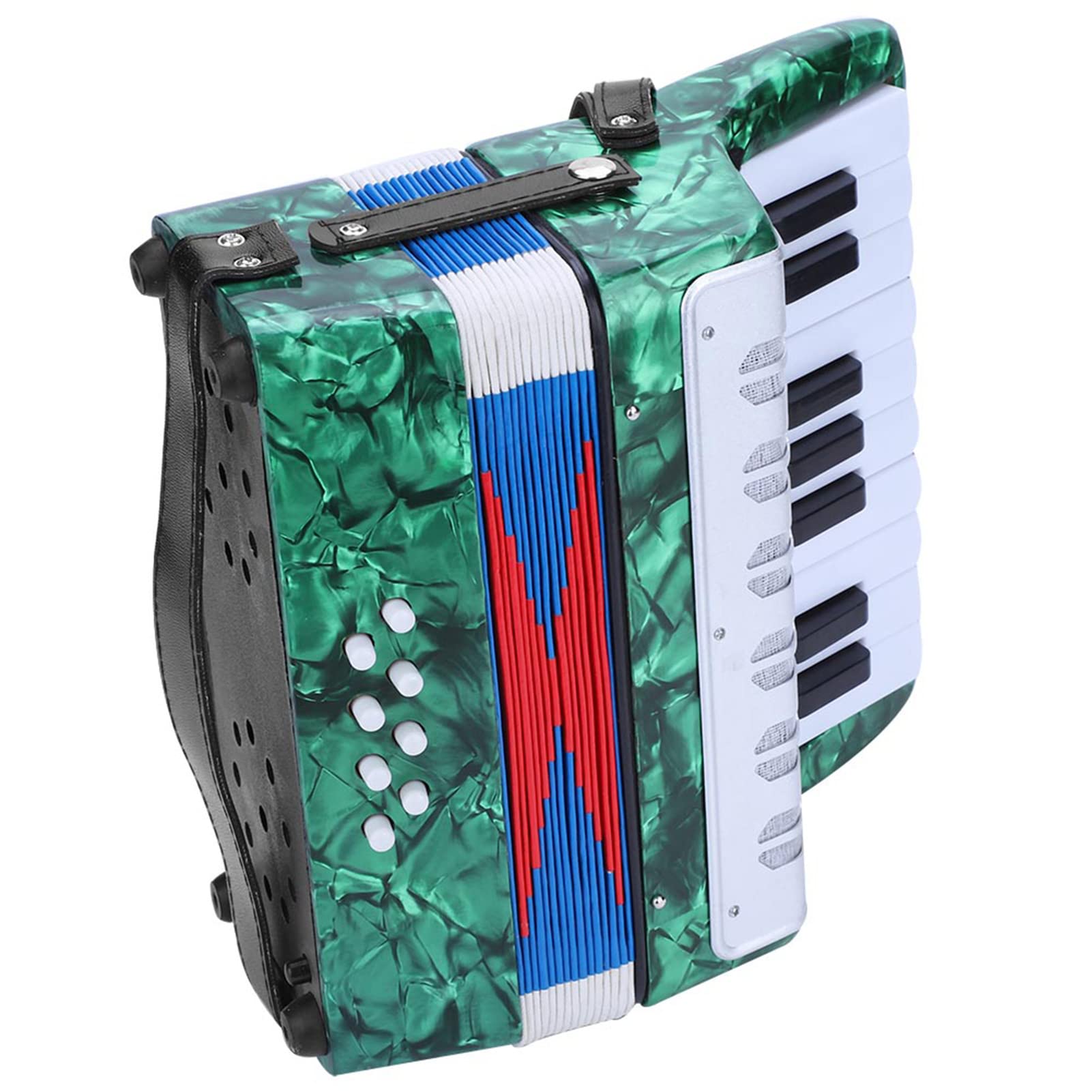 Domary Fisarmonica 17 Tasti 8 Bassi Strumento Musicale per Pianoforte per Principianti Leggero Resistente Durevole Cinturino Regolabile Bambini Rosso Blu Verde Blu Navy (Verde)