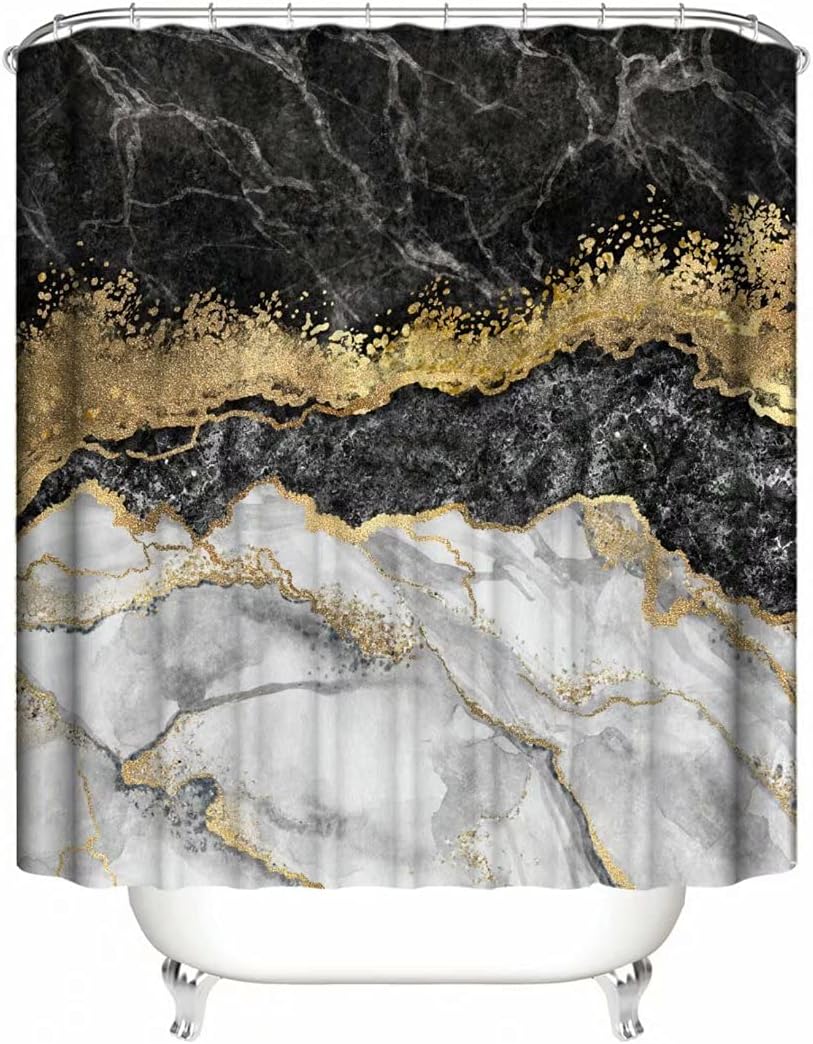 4Pcs Black Marble Shower Curtains Sets with 12 Hooks,Bathroom Curtains Shower Set Toilet Mat Lid Rug,Bathroom Sets Shower Curtain Sets and Rugs and Accessories,72x72 inch : Home & Kitchen