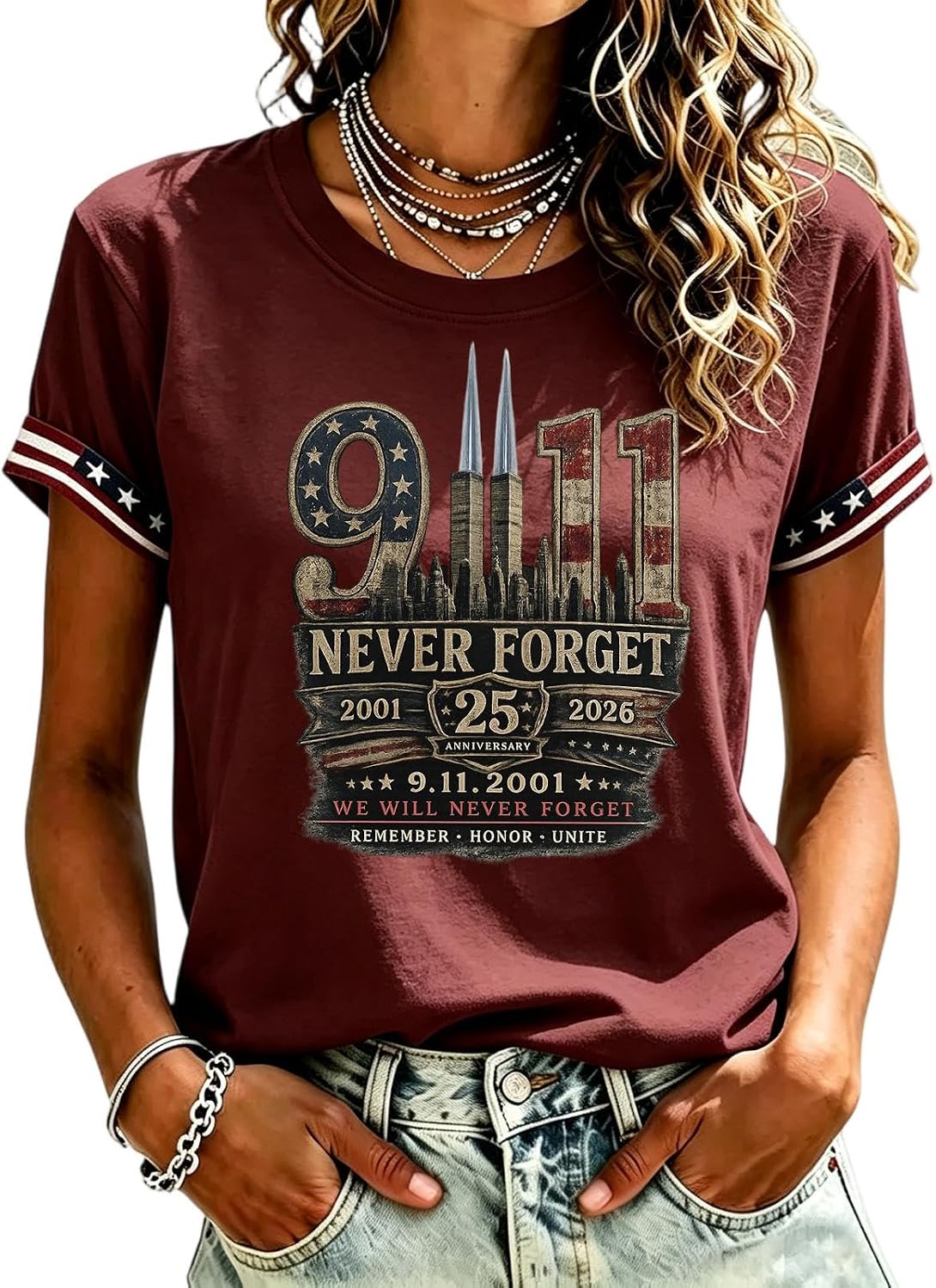 9/11 25Th Anniversary Shirt for Women Never Forget 911 Tops